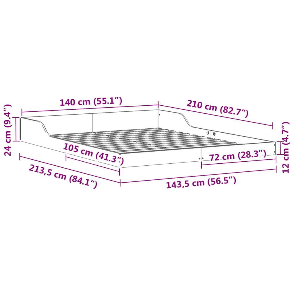 Bettgestell Weiß 140 x 210 cm Massivholz Kiefer